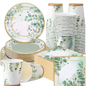 Pickmesh 250 Pc Elegant Sage Green and Gold Party Disposable Set!